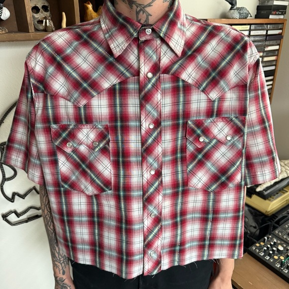 Wrangler Other - Vintage 90s 2000s Wrangler Cropped Plaid Tinsel Pearl Snap Western ~ Size L